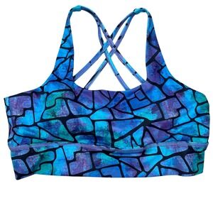 CVG Stained Glass Sports Bra Women XXL Blue Purple Strappy Longline Yoga Gym Fit